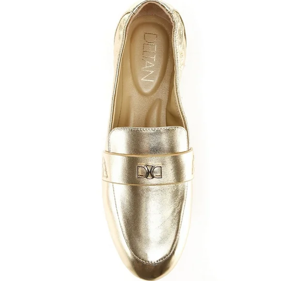Deltan Women's James Gold Leather Logo Hardware Comfortable Loafers Size 6 - Picture 9 of 11